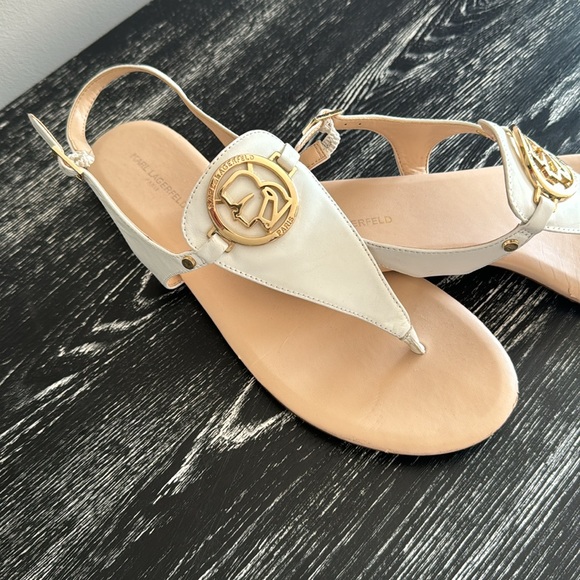 Karl Lagerfeld Brezin white sandals with Gold Lagerfeld Paris logo. - Picture 3 of 6